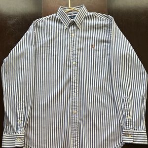 White and Blue striped Ralph Lauren button down shirt. Size Large.